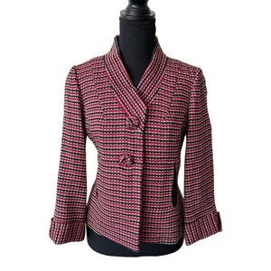 Etcetera Wool BIend Red Black Woven Diamond Tweed Blazer